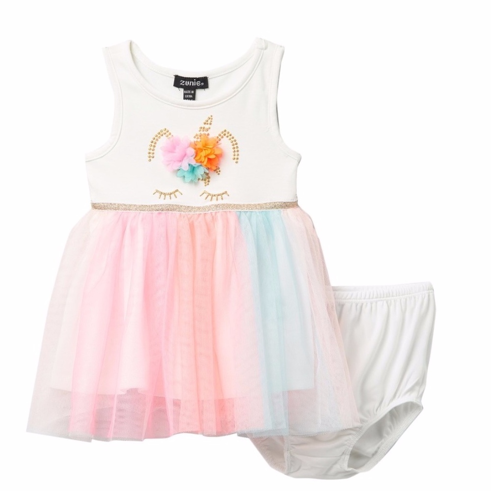 Zunie Rainbow Skirt Unicorn Infant Dress  - 18M